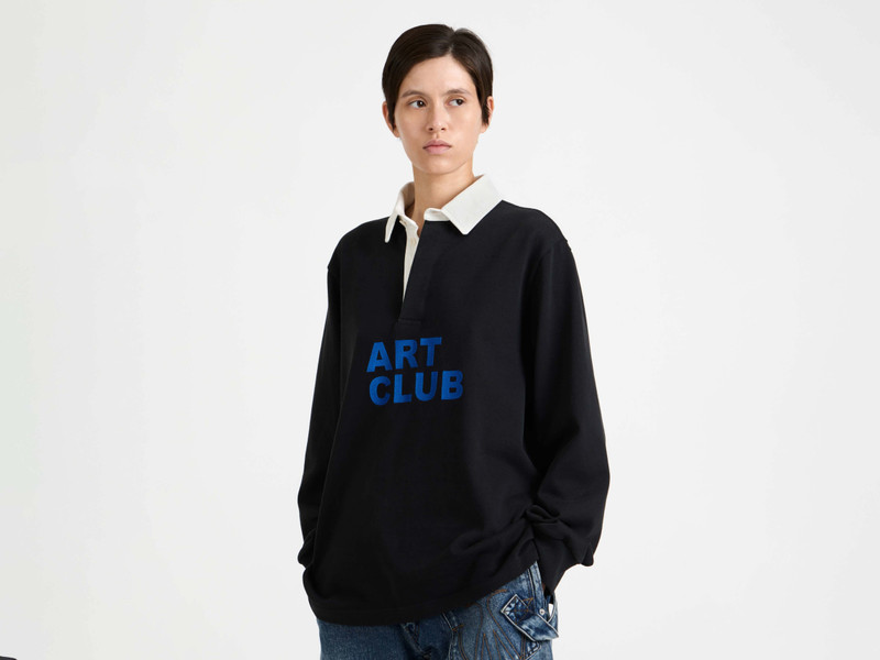 'ART CLUB' RUGBY POLO TOP IN WASHED BLACK 4