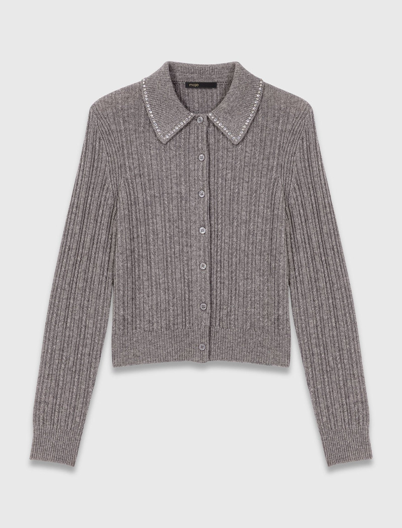 Rhinestone collar cardigan 1