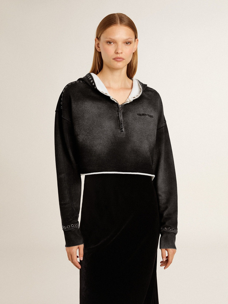 Golden Goose Gray cropped sweatshirt with a lived-in effect outlook