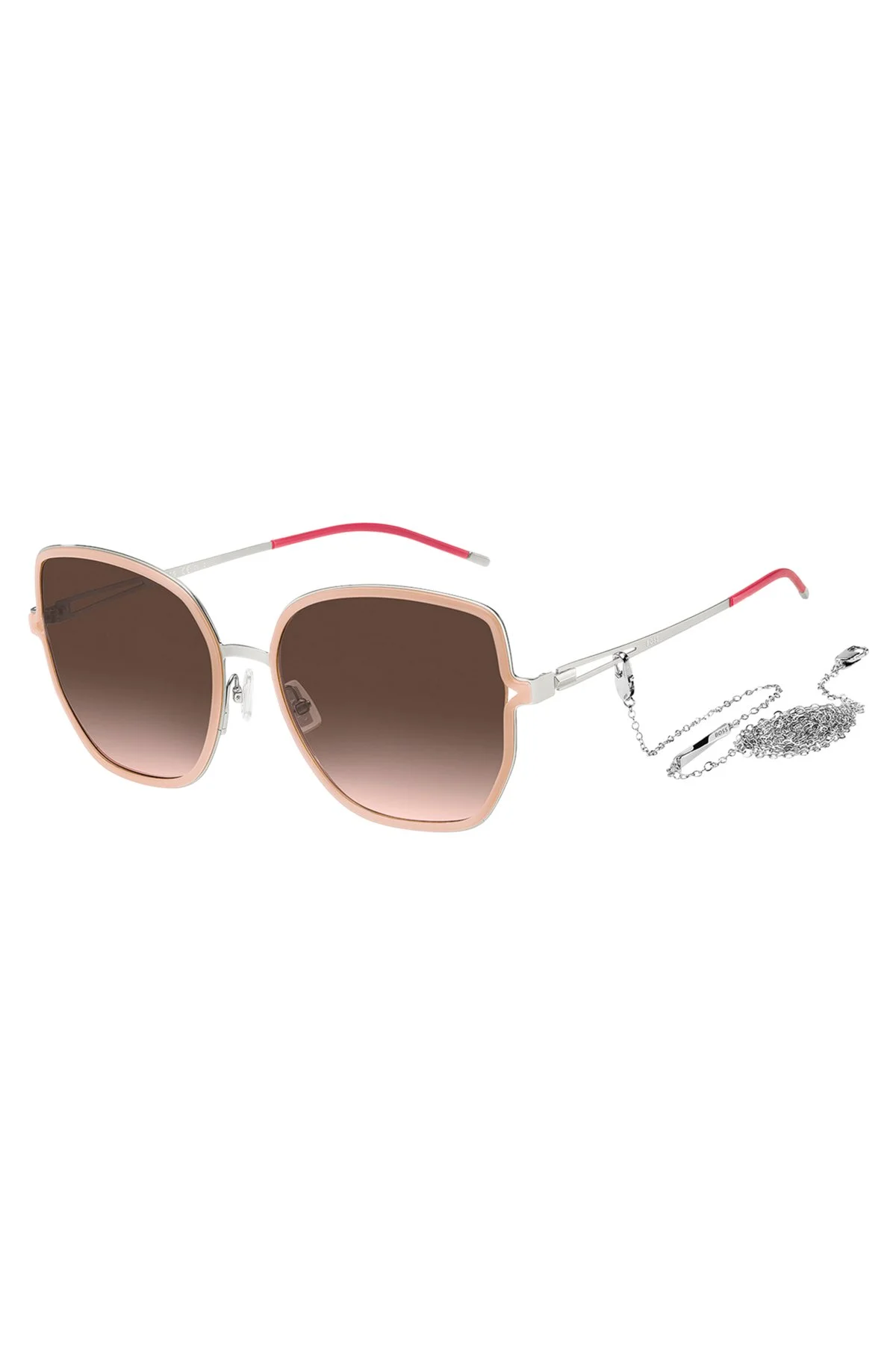 NUDE-FRAME SUNGLASSES WITH FORKED TEMPLES AND BRANDED CHAIN - 1