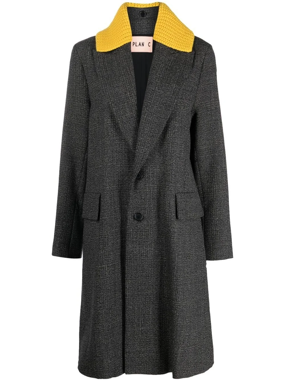 rib-knit collar single-breasted coat - 1