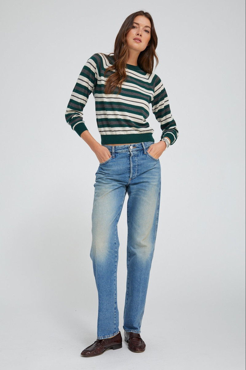 SPRWMN GREEN STRIPED CASHMERE RAGLAN SWEATER outlook