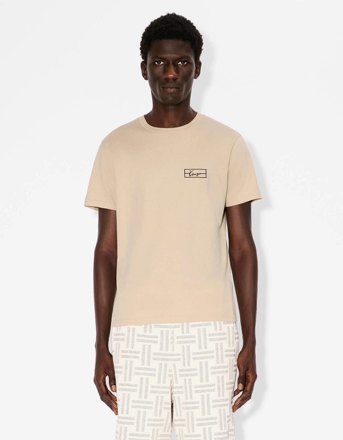 Kenzo Weave Beige Logo Embroidered T-Shirt - 2