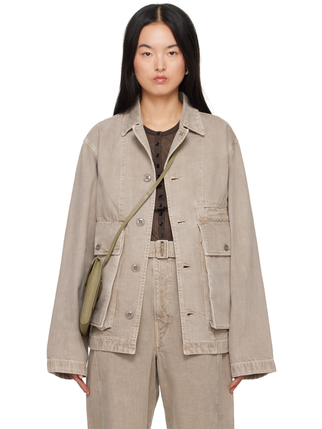 Beige Boxy Denim Jacket - 1