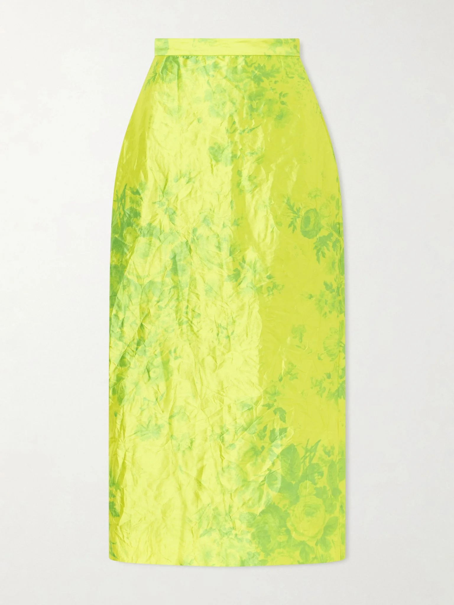Floral-print crinkled-satin midi skirt Lime green - 1