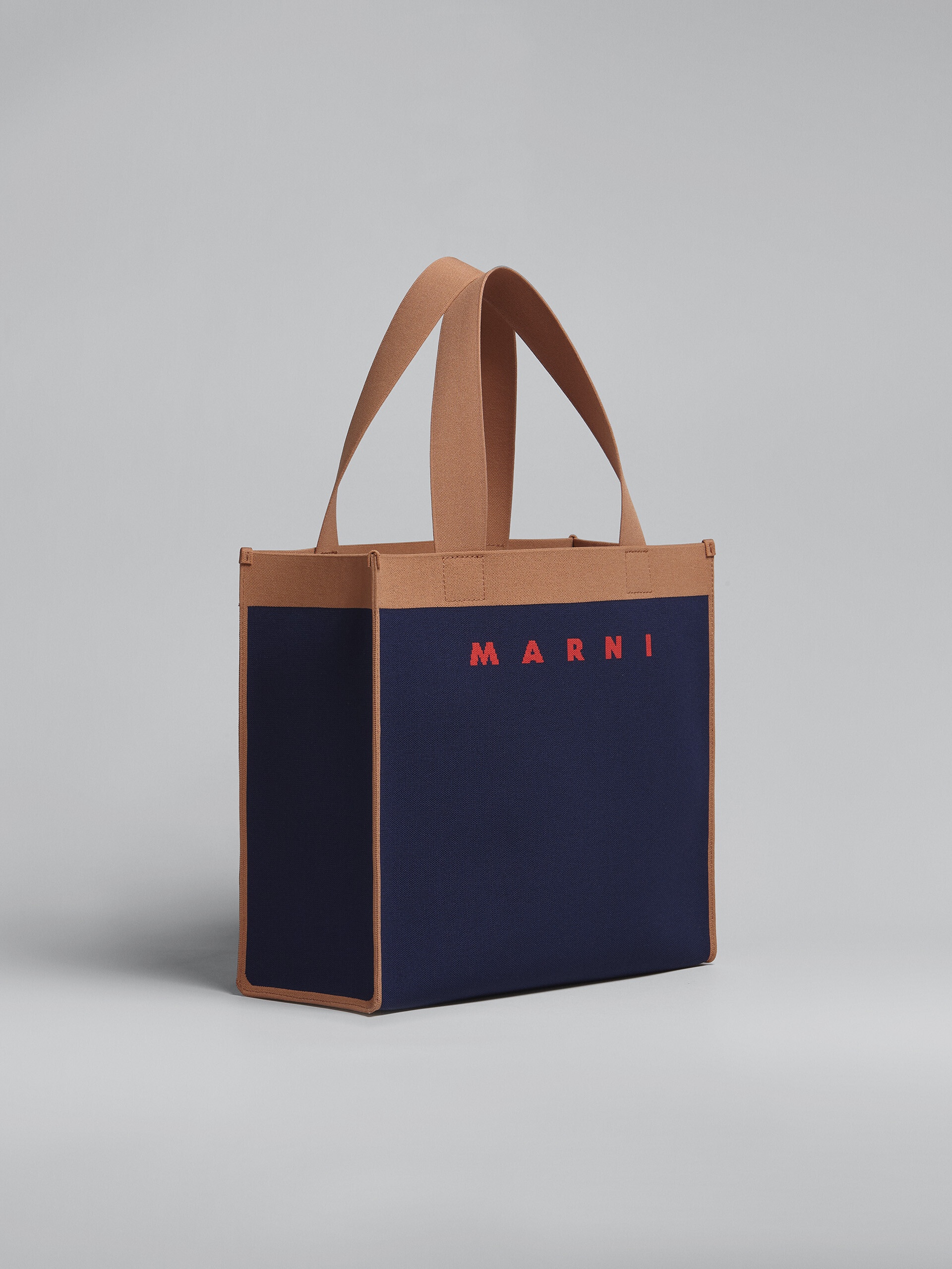 BLUE AND BROWN JACQUARD SHOPPING BAG - 6
