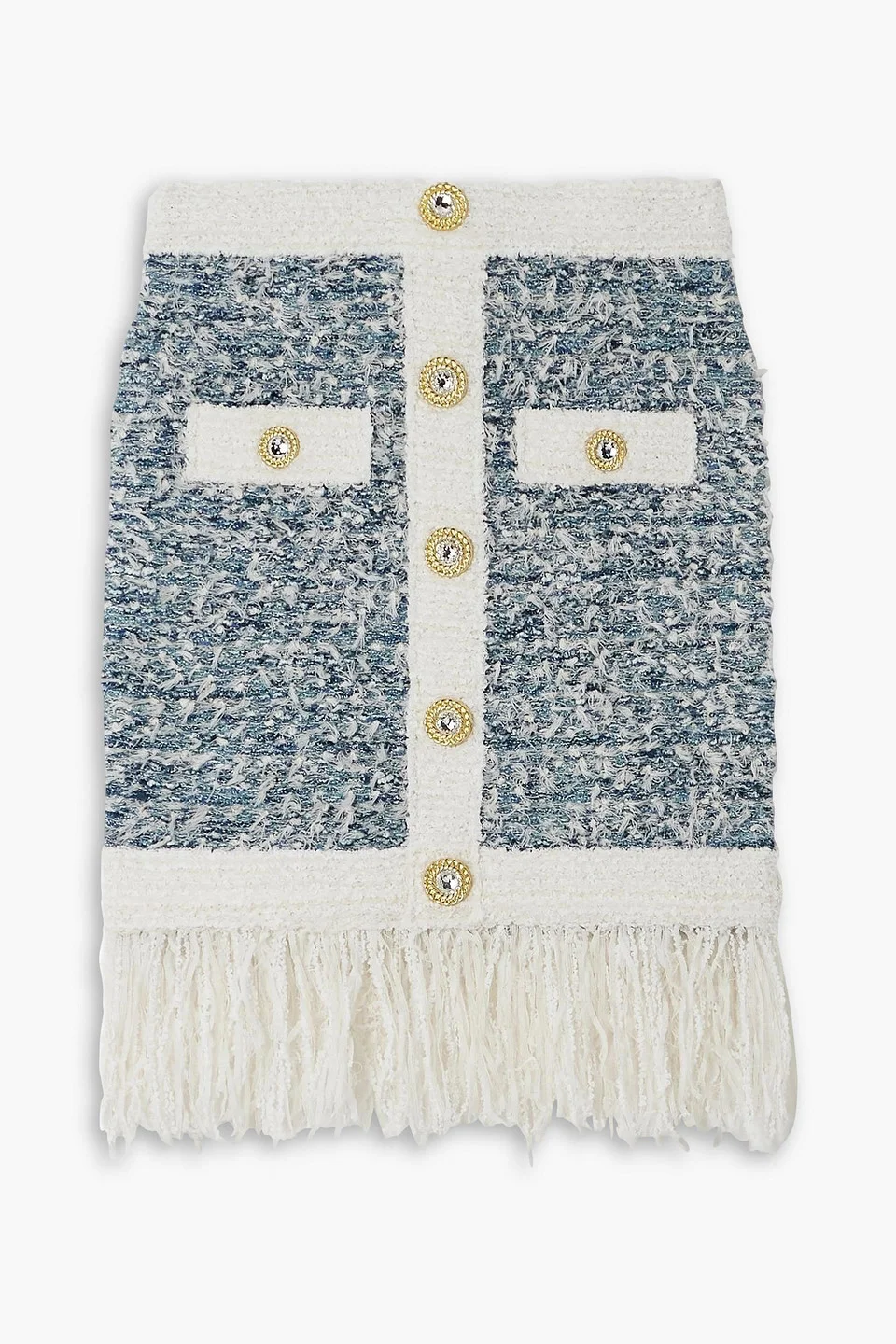 Frayed button-embellished tweed mini skirt - 1