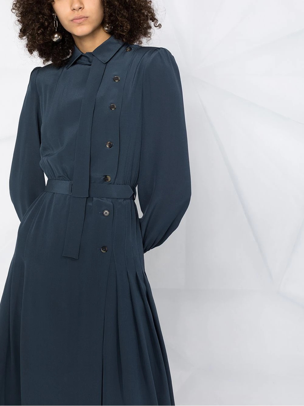 side button fastening belted dress - 5