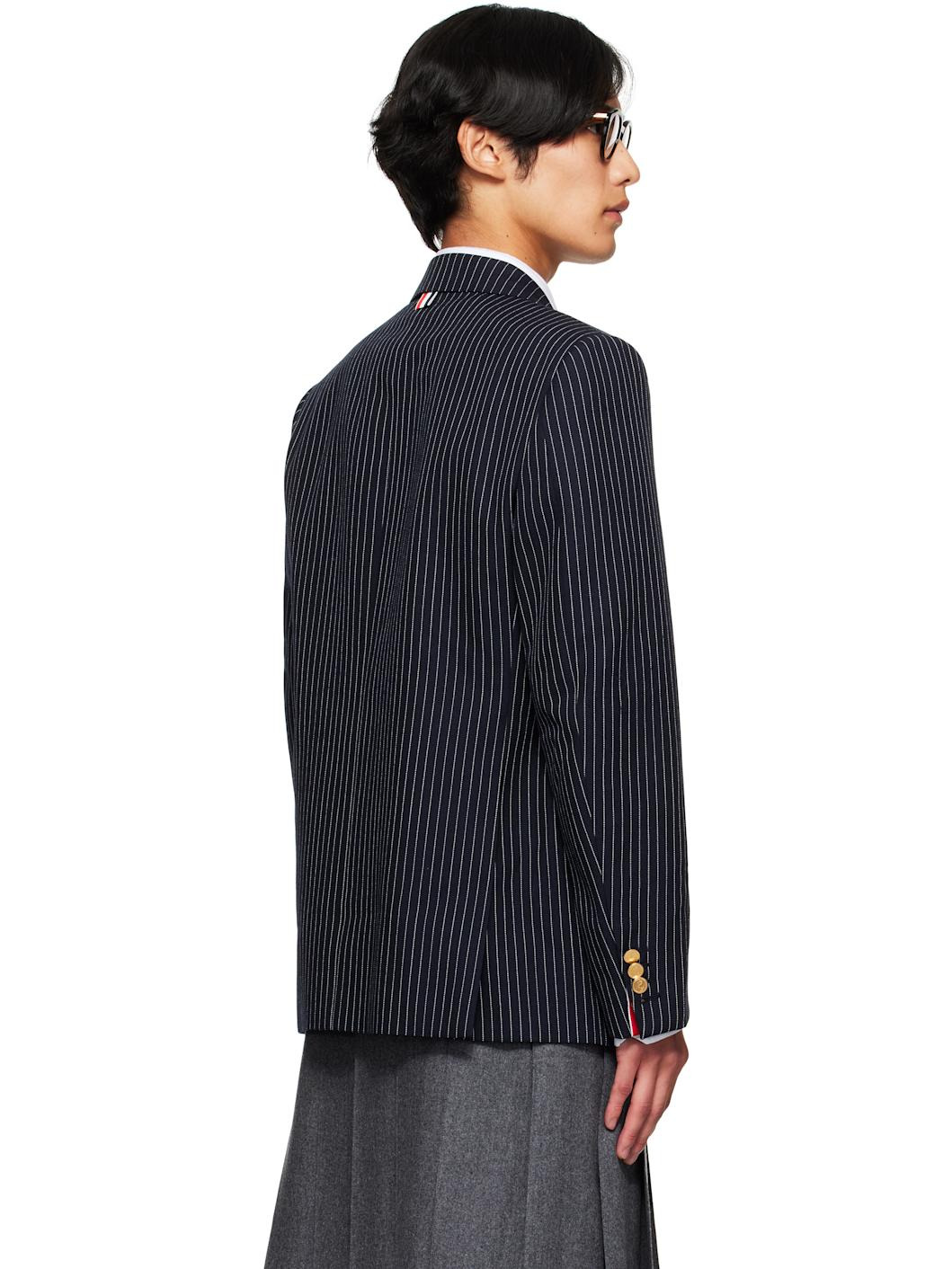 Navy Pinstripe High Twist Wool Sportcoat Blazer - 3