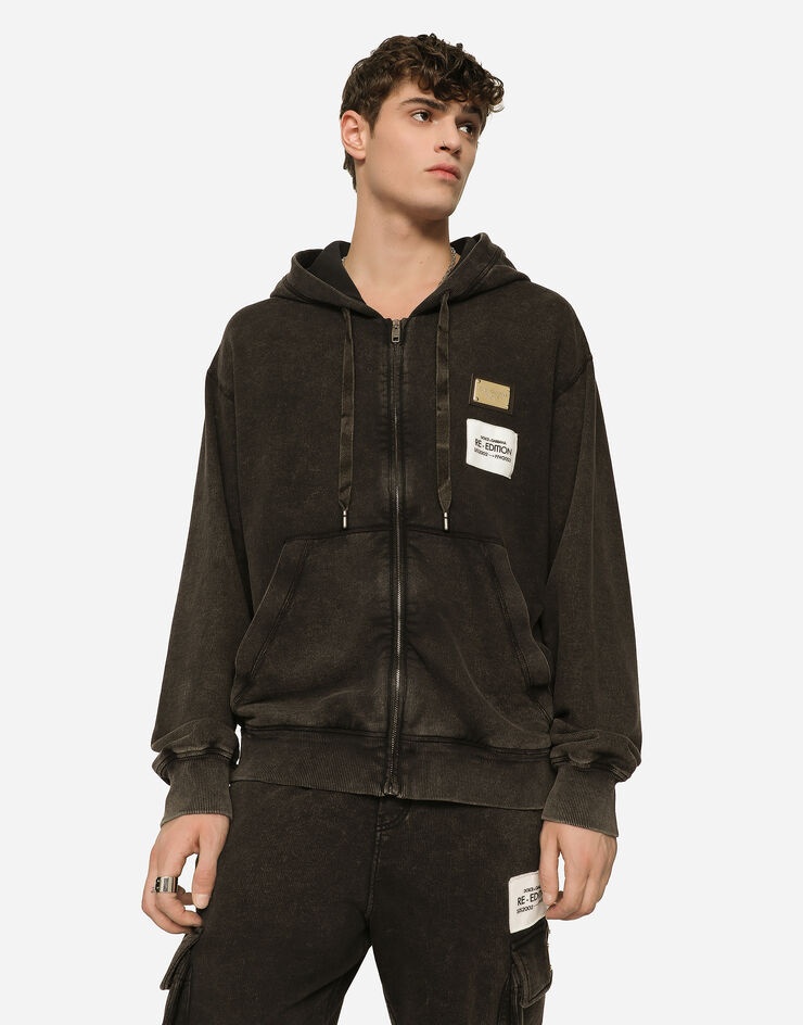 Washed jersey hoodie with logo zipper - 4
