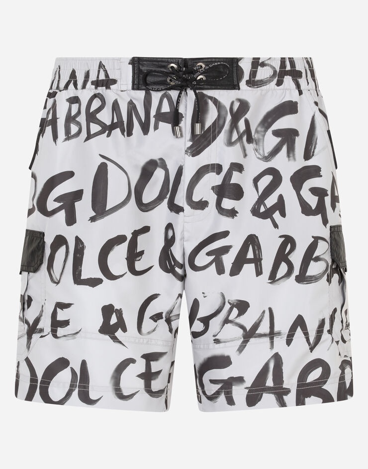 Mid-length swim trunks with Dolce&Gabbana print - 1