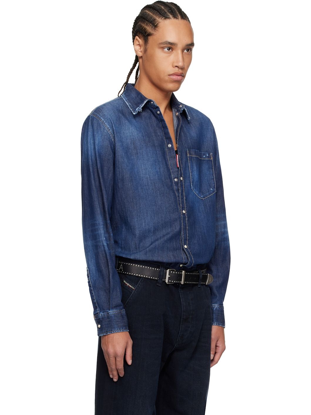 Blue Dark Wash Tab Denim Shirt - 2