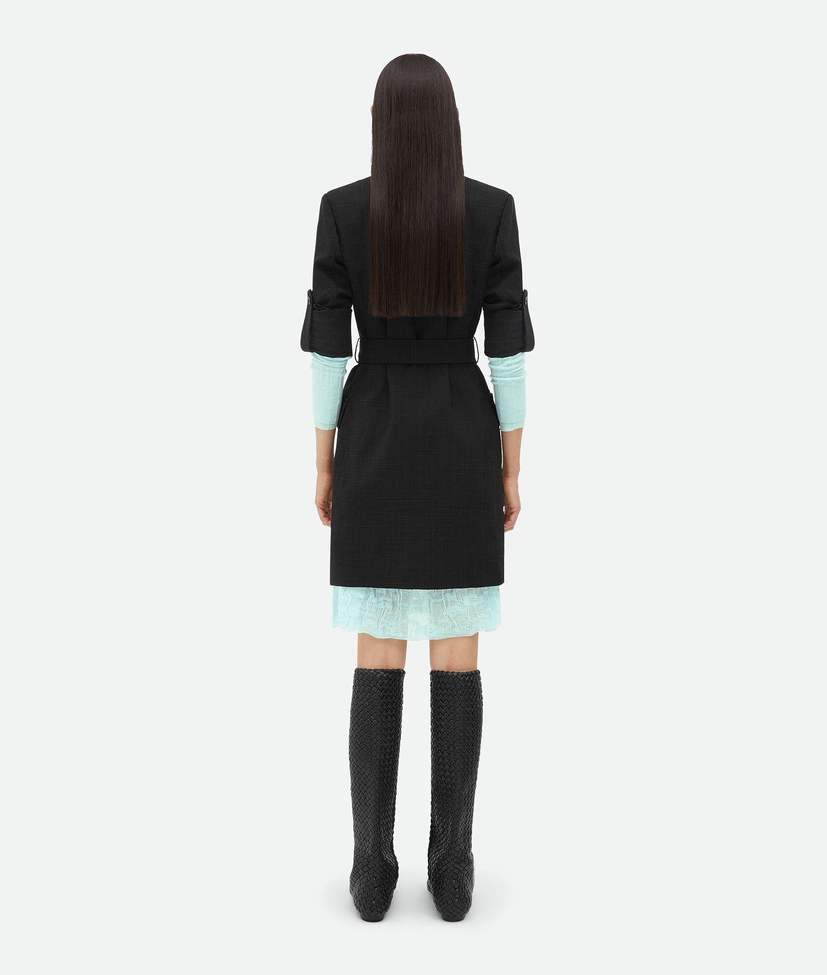 Textured Criss-Cross Belted Dress - 3