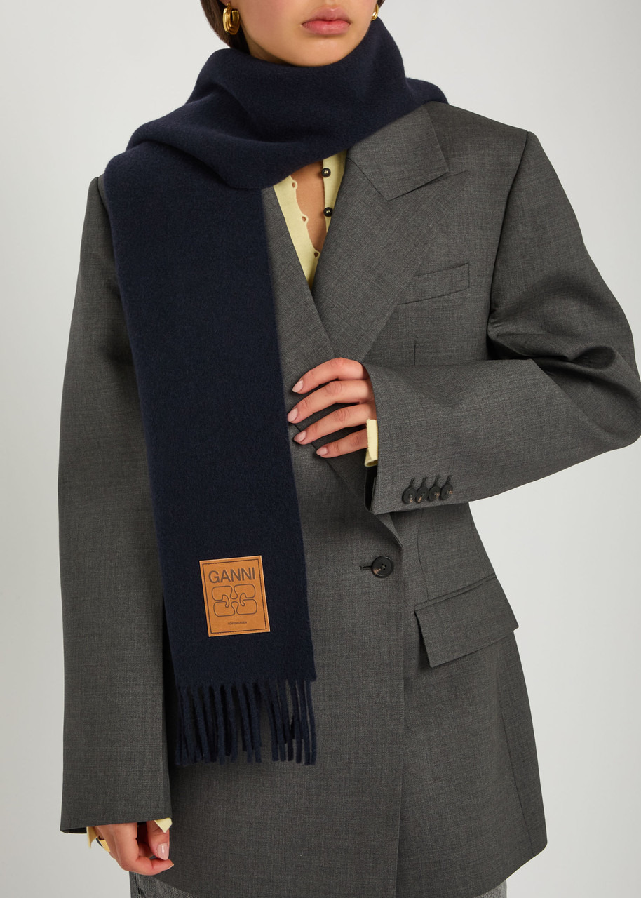 Ganni Designer-appliqué Fringed Wool Scarf - 2