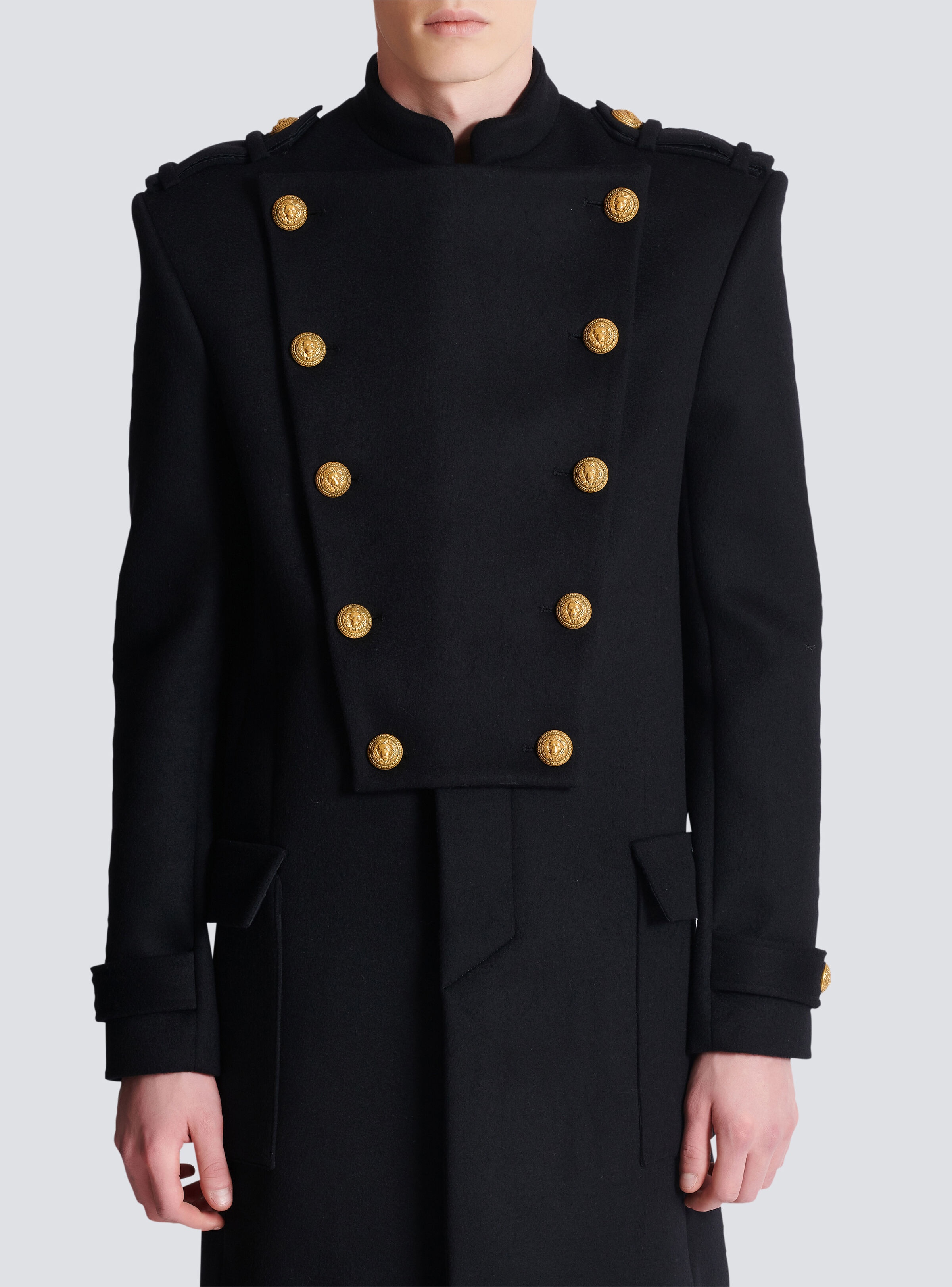 Wool and cashmere coat with detachable bib front - 5