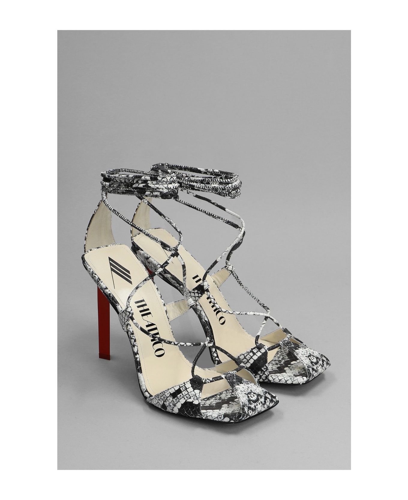 Black And White Python Leather Adele Sandals - 2