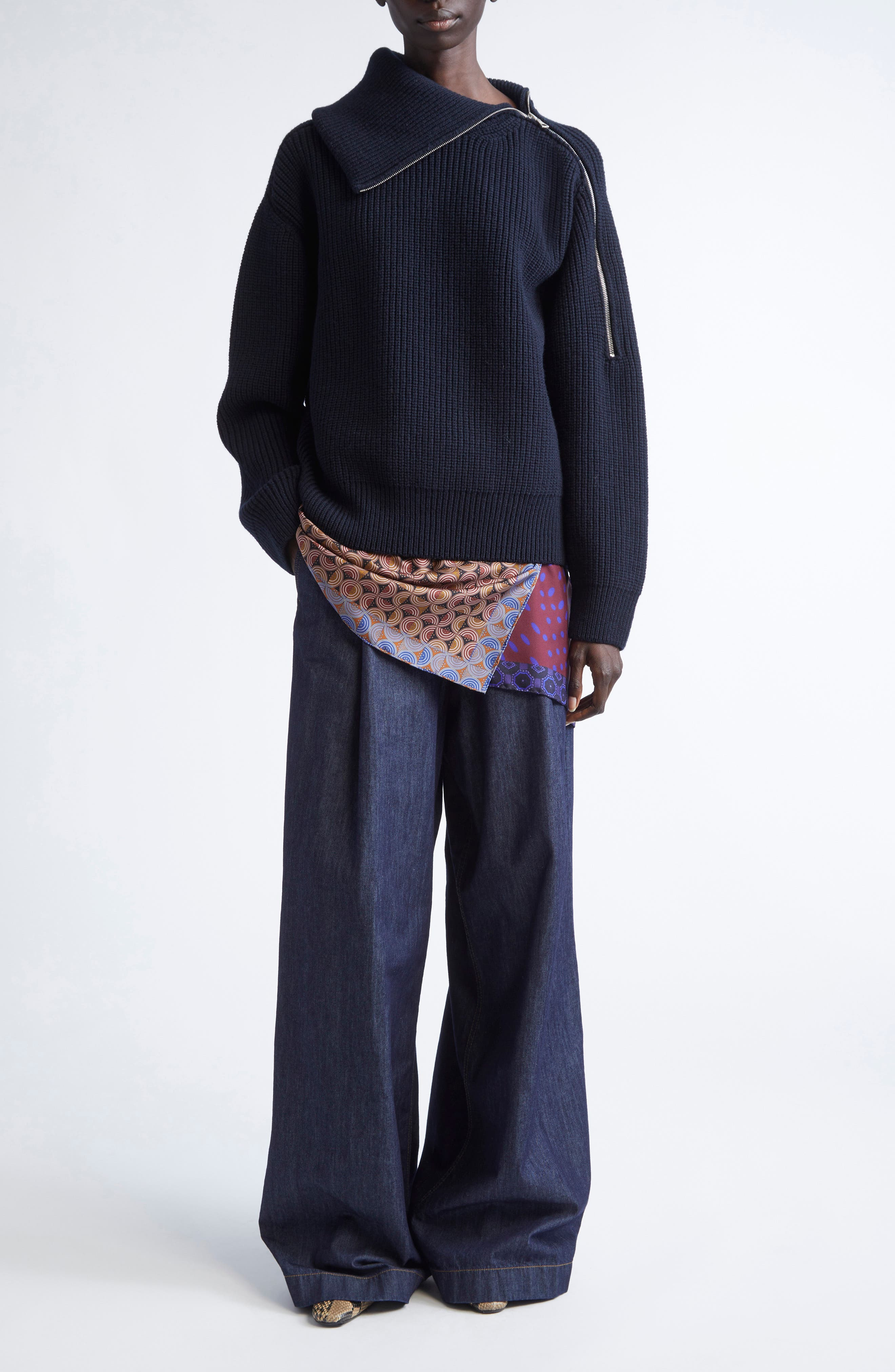 Dries Van Noten Talim Wool Half Zip Turtleneck Sweater in Black at Nordstrom - 2