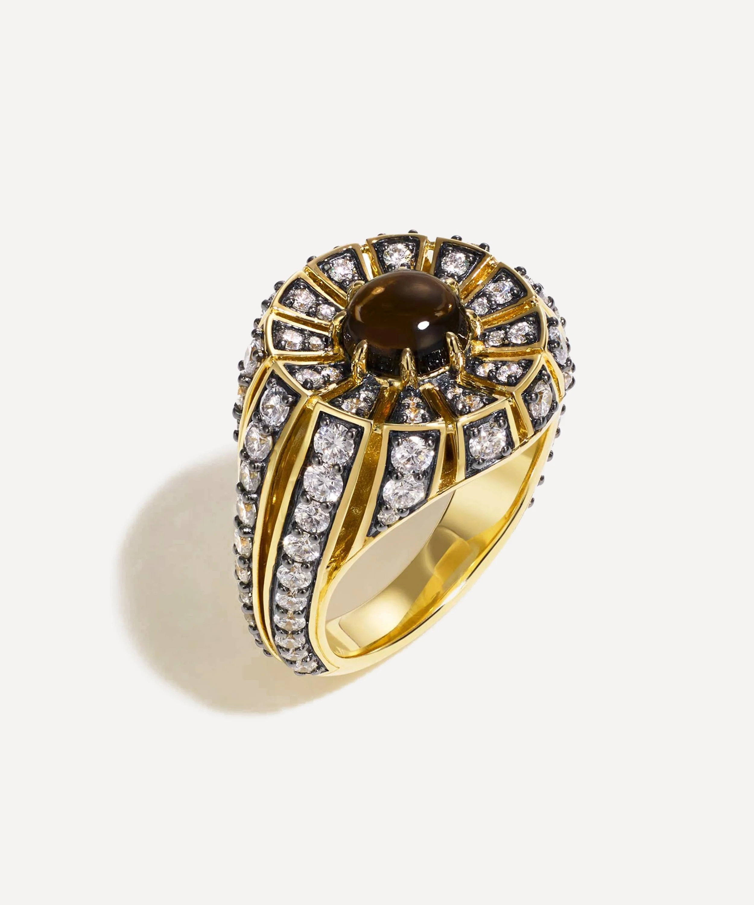 14ct Gold Aurora Smokey Quartz Diamond Cocktail Ring - 1