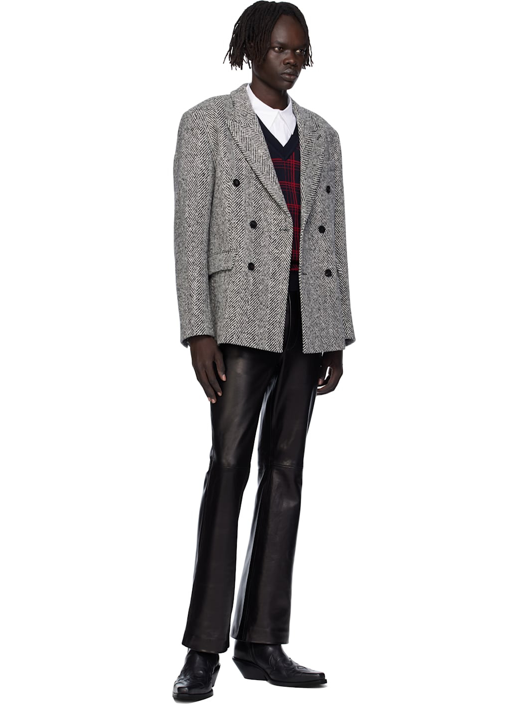Black & White Six Button Double-Breasted Blazer - 4