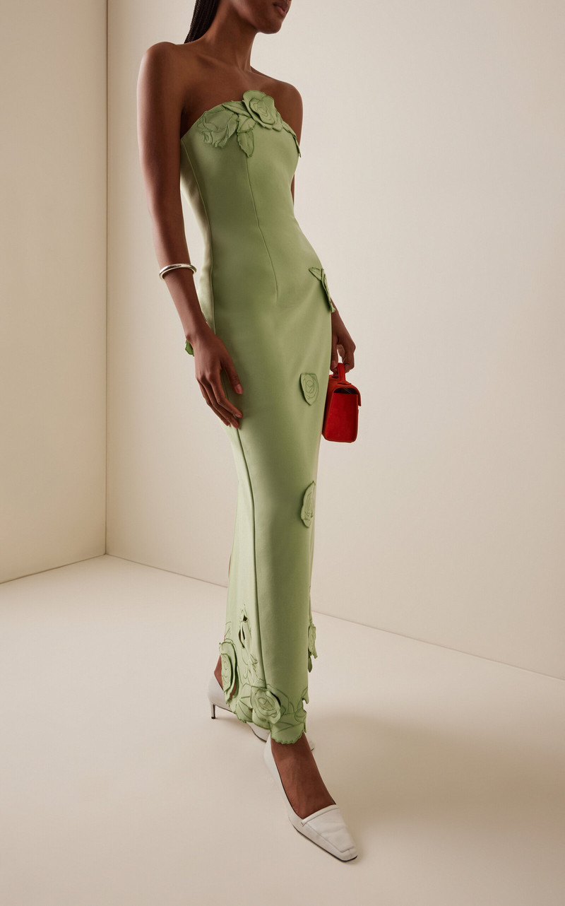 LEO LIN Rayna Floral-Appliquéd Crepe Maxi Dress green outlook