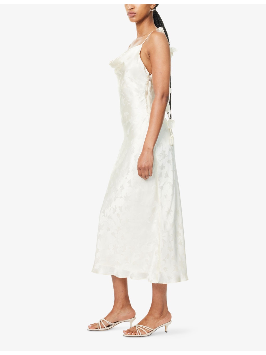 Satin Floral Silk Midi Dress - 3