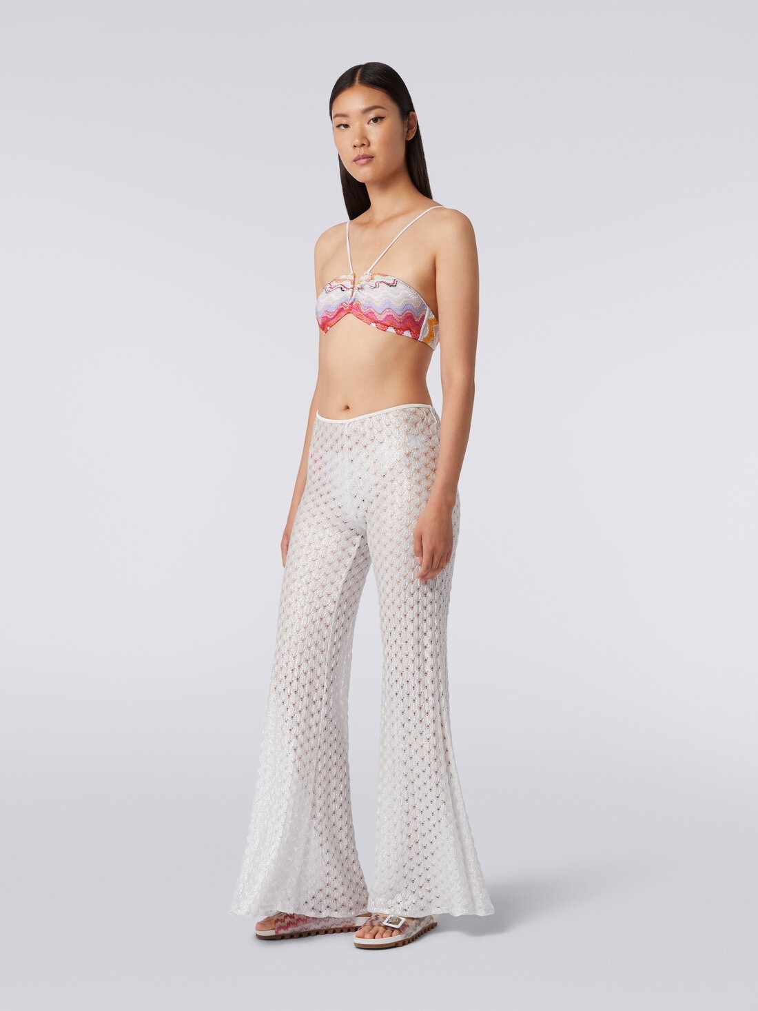Lace-effect cover up trousers with flared hem - 3