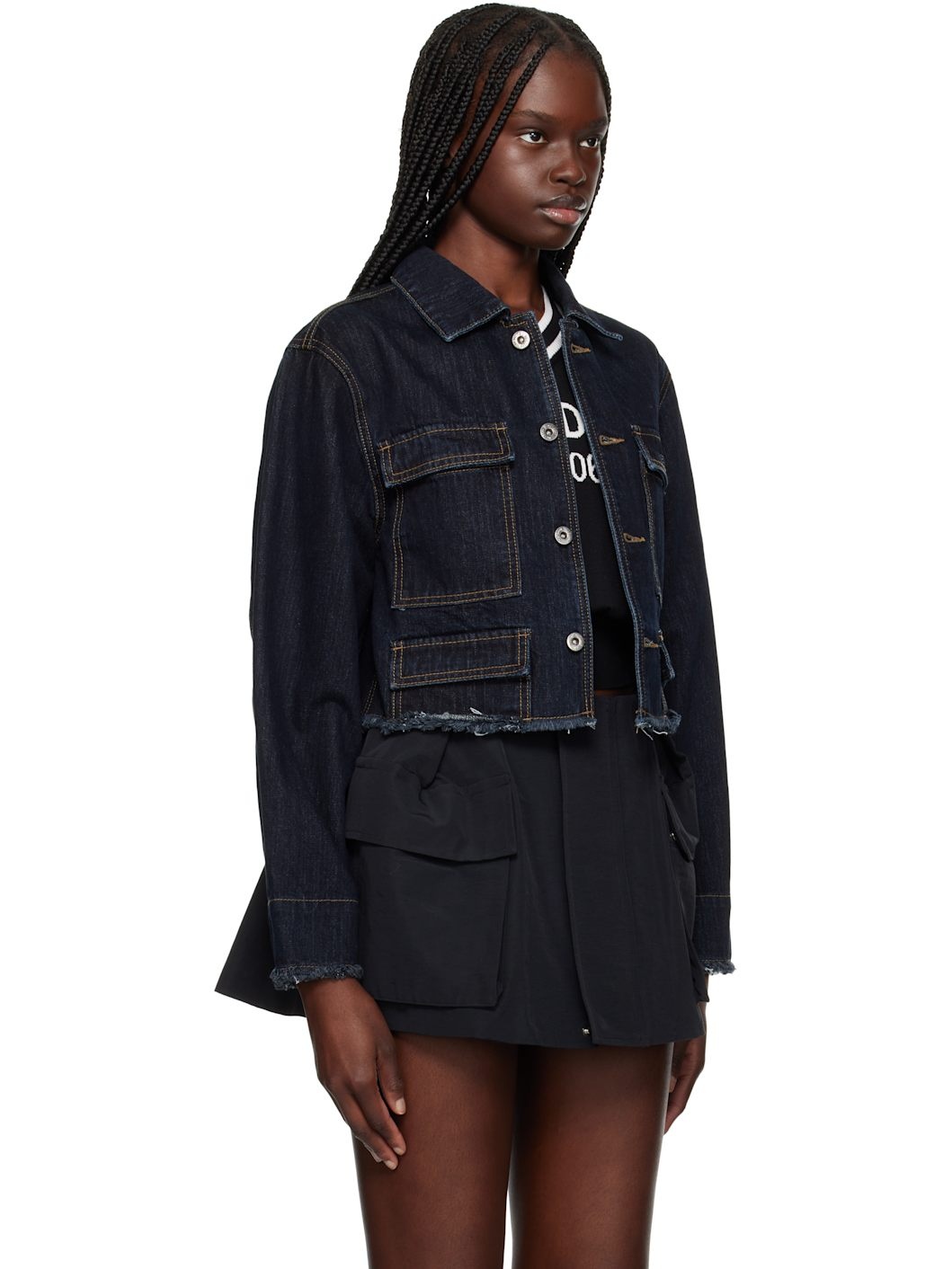 Navy Cropped Denim Jacket - 2