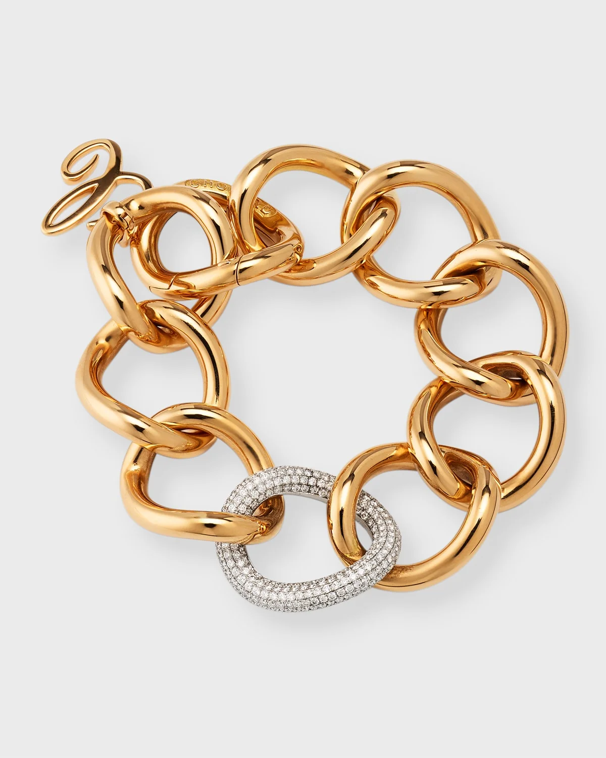 18K Rose Gold Curb Chain Diamond Link Bracelet - 1