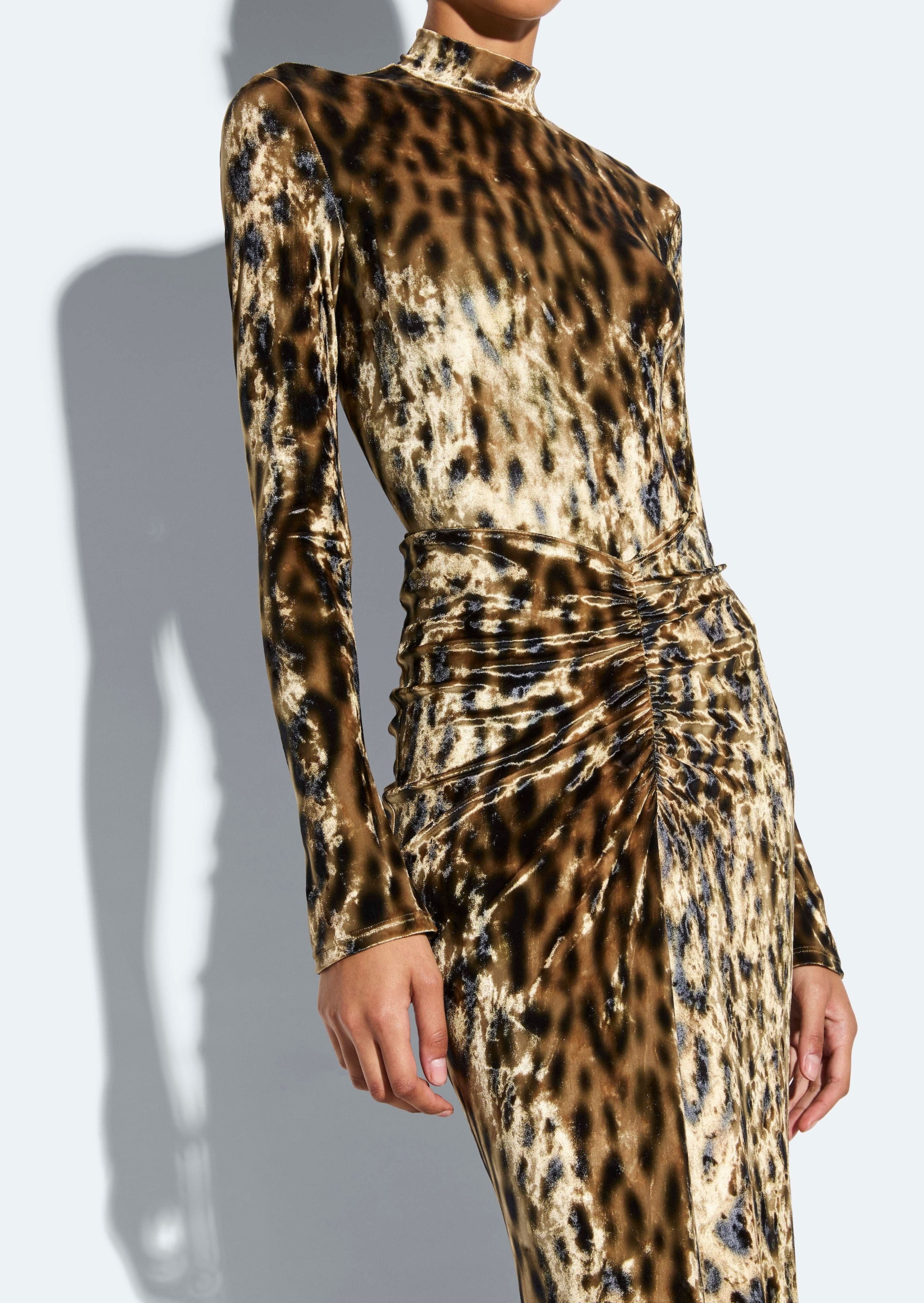 Velvet Leopard Ruched Maxi Skirt - 4