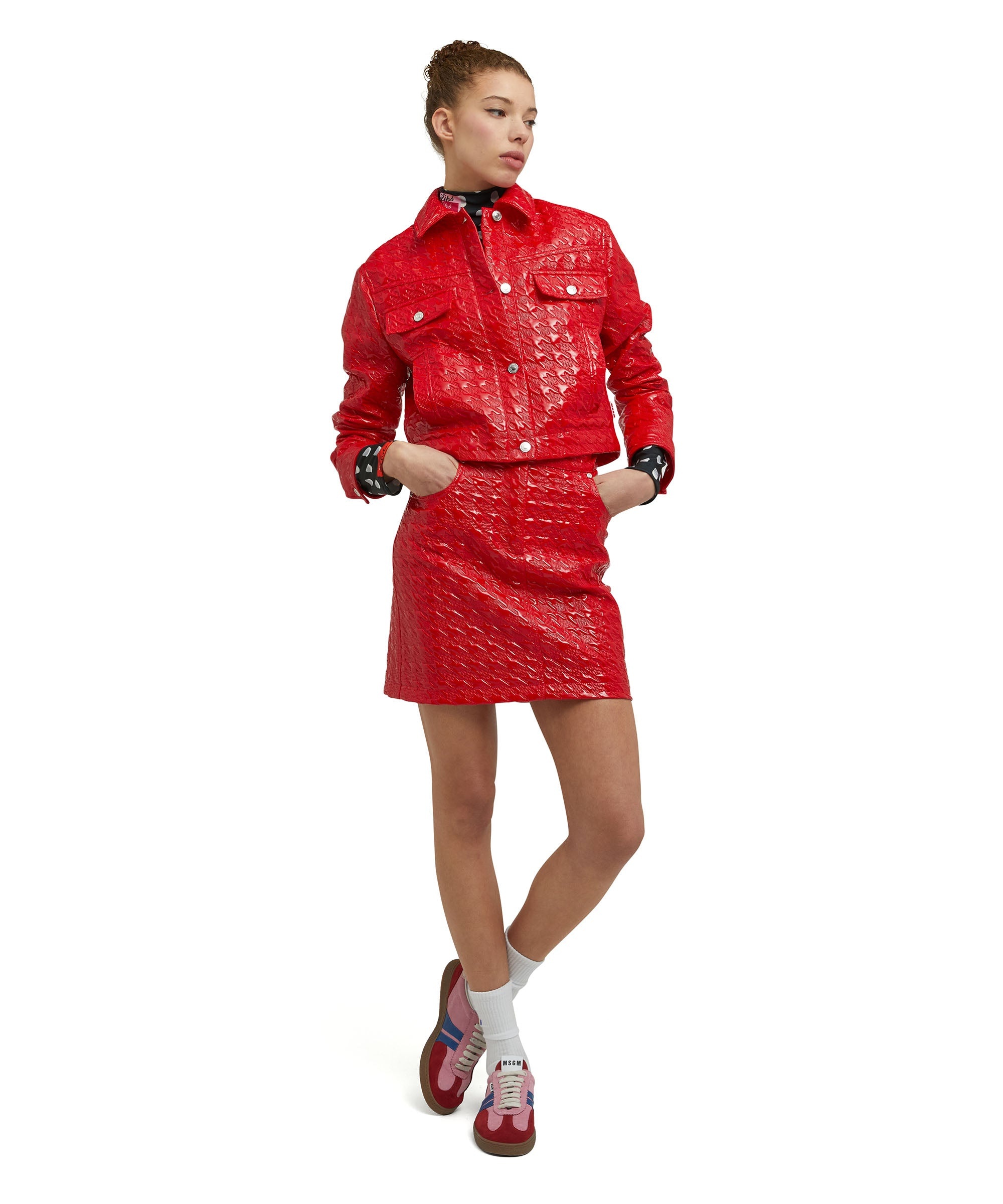 Mini skirt with "Embossed Pied de Poule Vinyl" print - 5