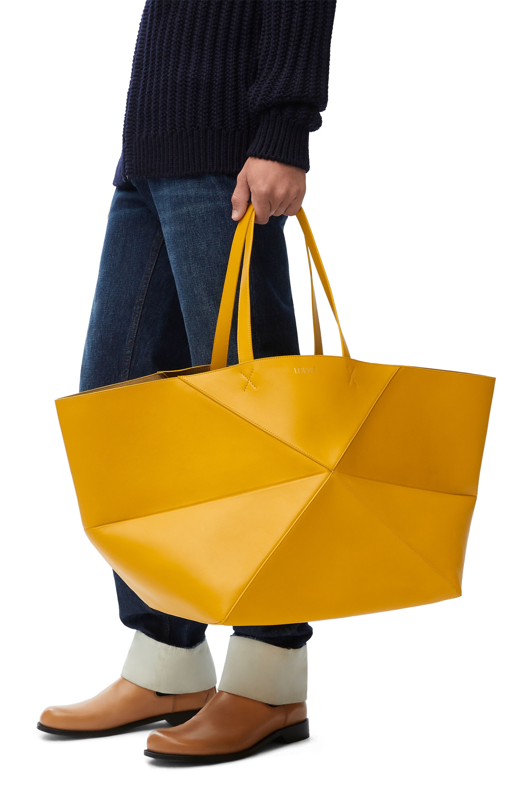 XL Puzzle Fold Tote in shiny calfskin - 2