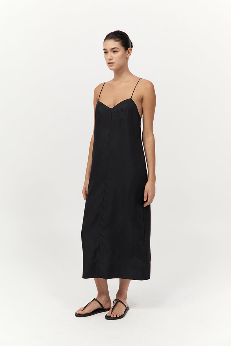 Silk Twill Slip Dress - Black - 6