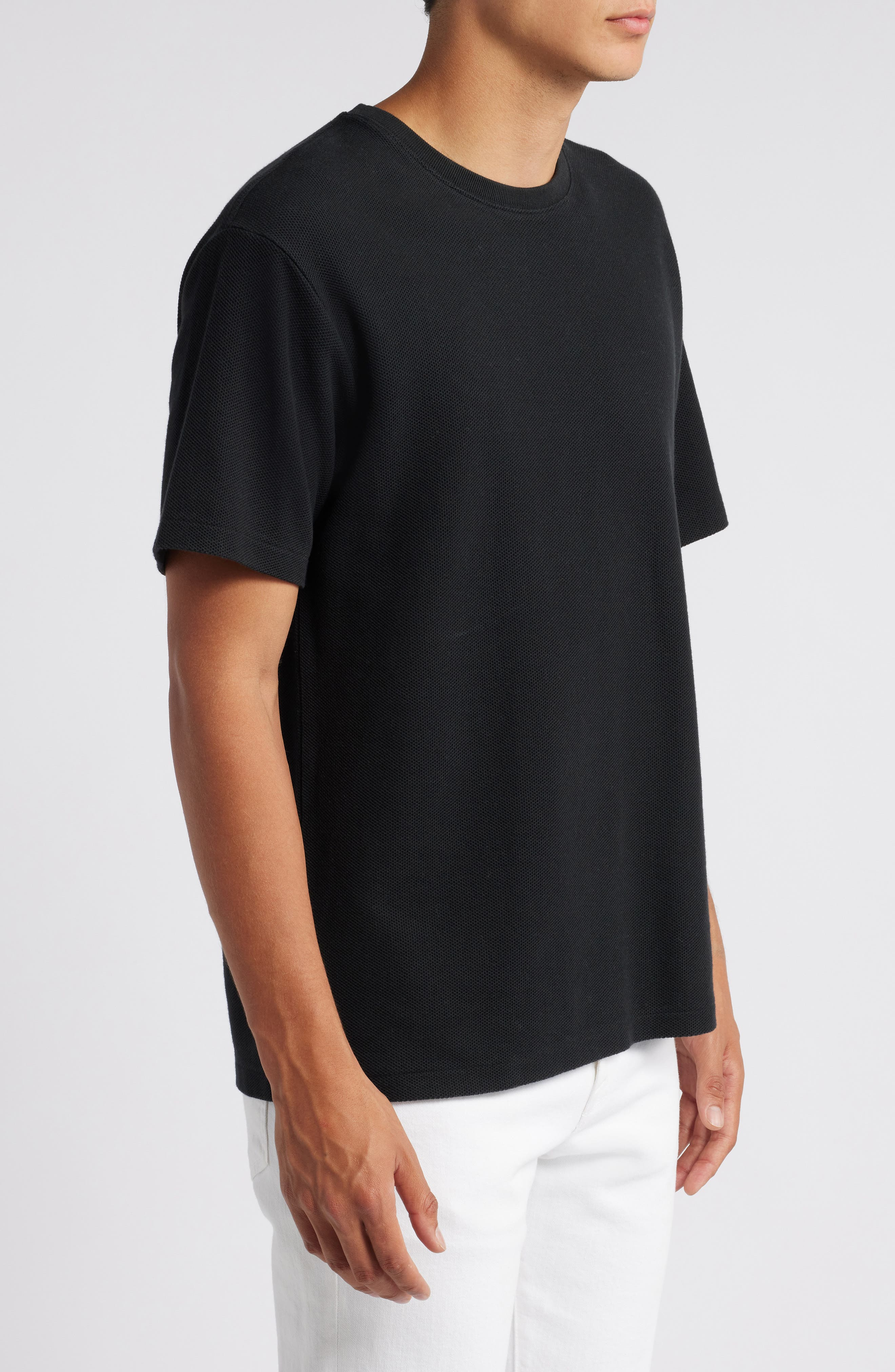 FRAME Solid Jacquard Cotton T-Shirt in Black at Nordstrom - 3