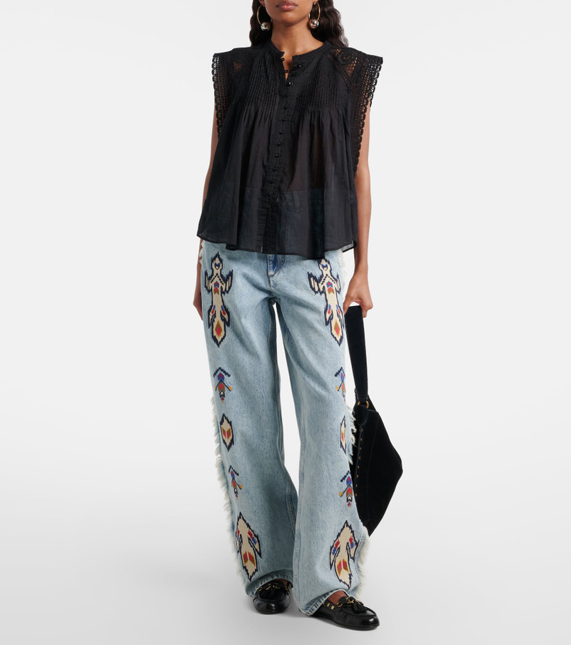 Isabel Marant Étoile Maella embroidered fringed straight jeans outlook