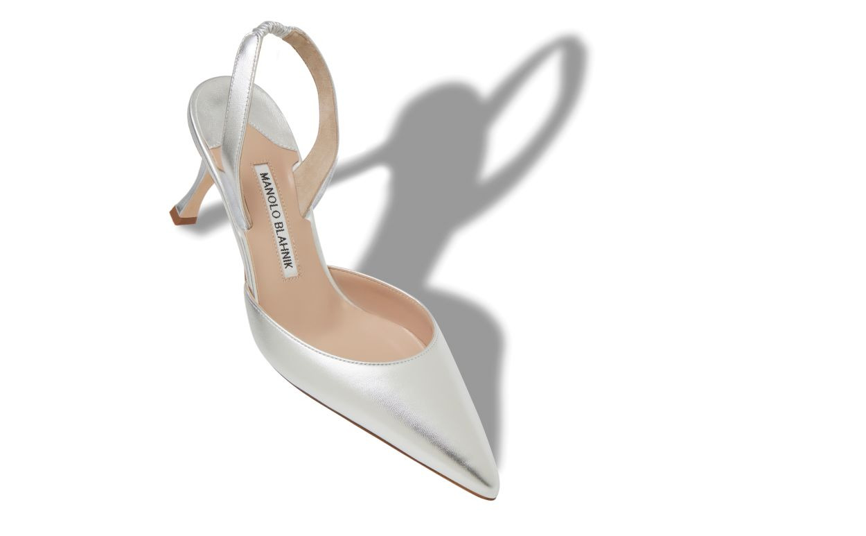 Silver Nappa Leather Slingback Pumps - 2