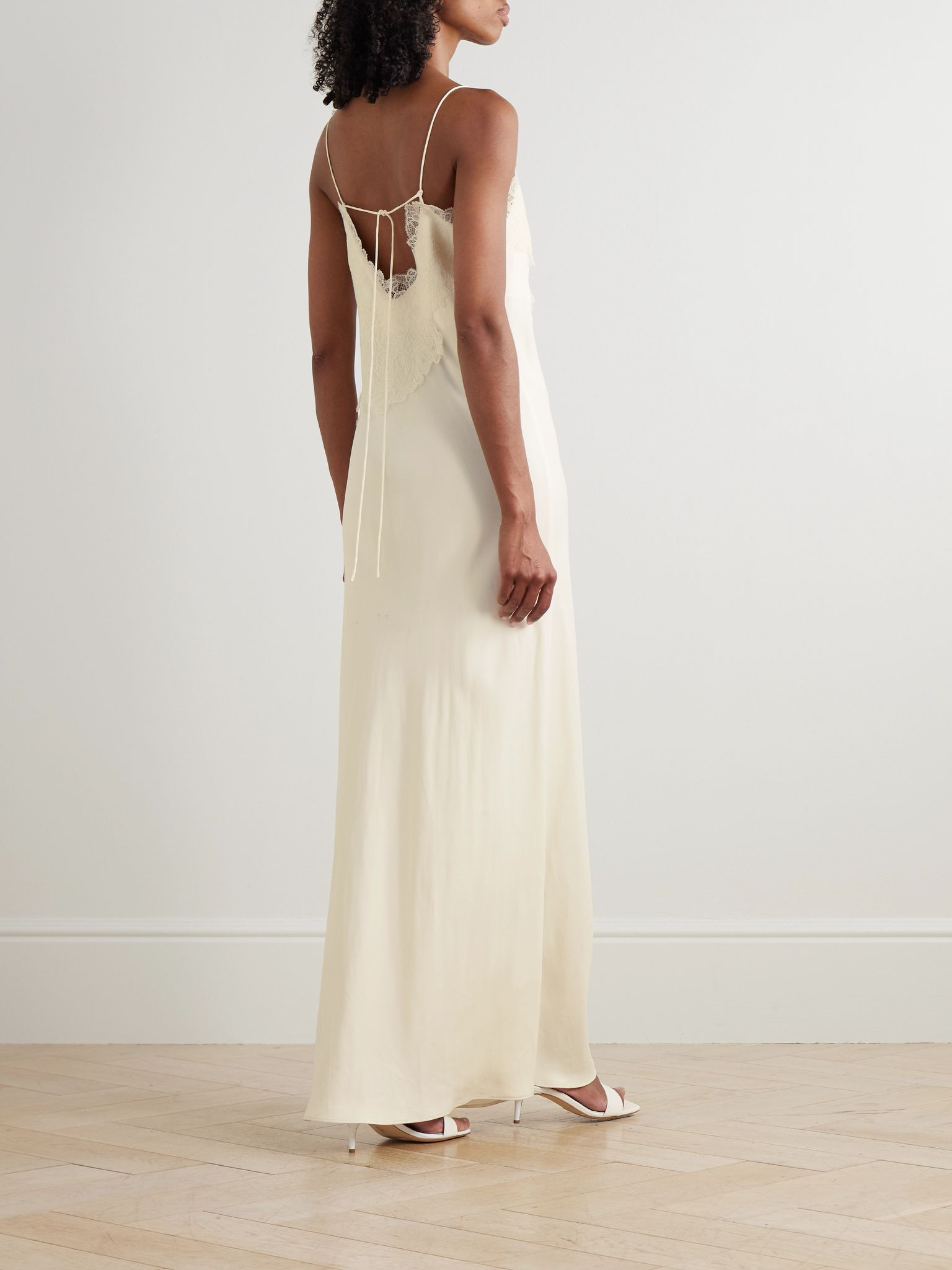 Lace-trimmed satin maxi dress Cream - 3