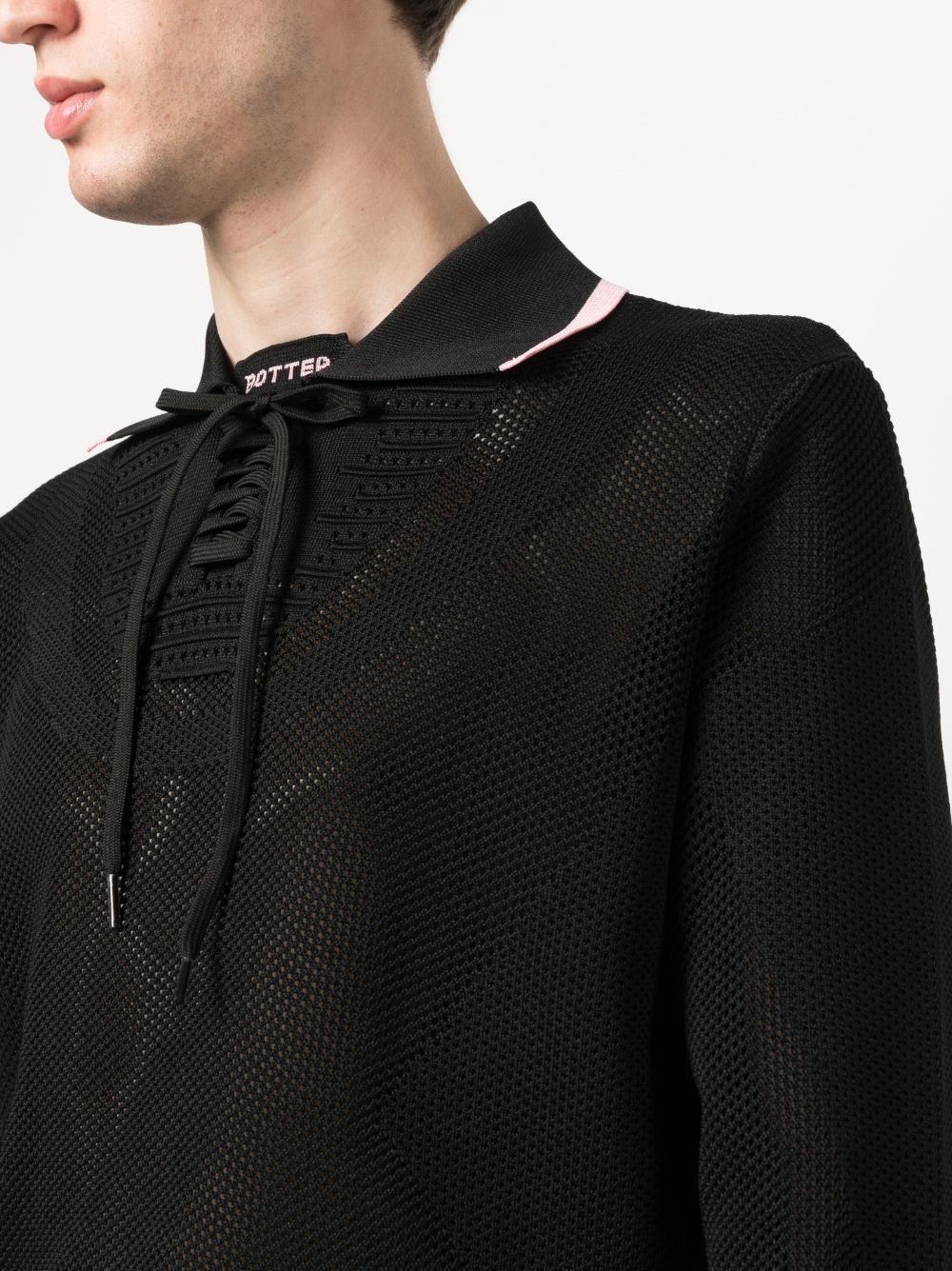 lace-up fastening knit polo shirt - 5