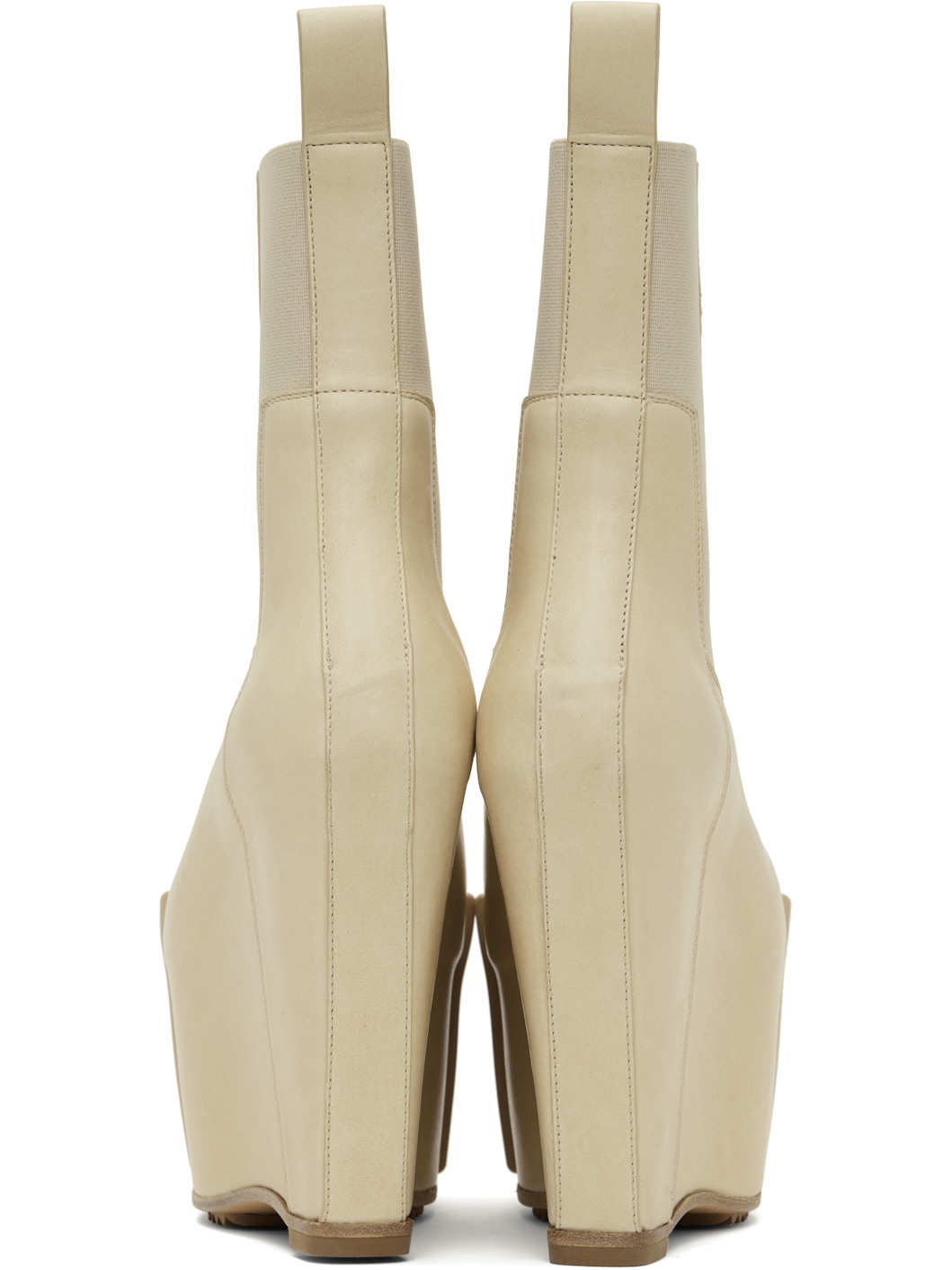 Beige Hollywood Grilled Wedge Beatle Chelsea Boots - 2