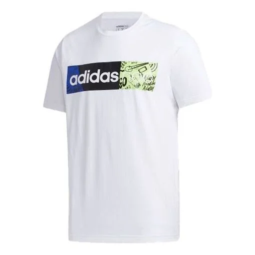 adidas neo Contrasting Colors Logo Printing Sports Short Sleeve White GJ8896 - 1