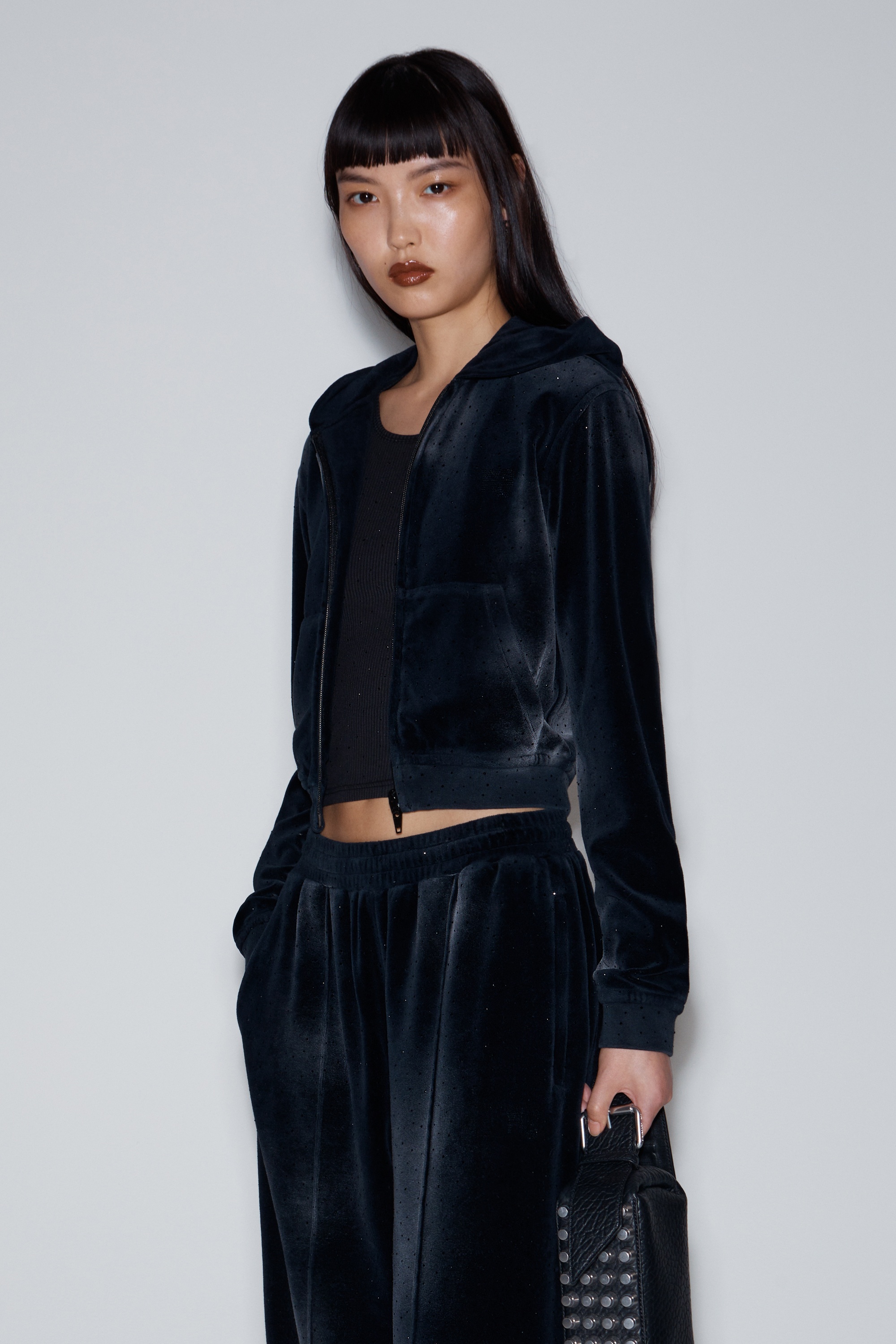 Sweatpant with Clear Bead Hotfix in Crushed Velour - 7