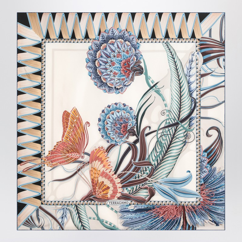 Ferragamo Ivory/Blue Silk Scarf With Giada Print Women - 2