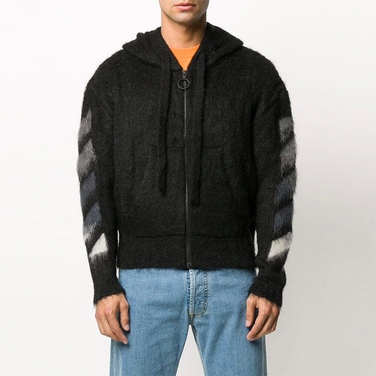 OFF-WHITE Back Printing hooded Knit Jacket Black OMHA073R20B020231088 - 2