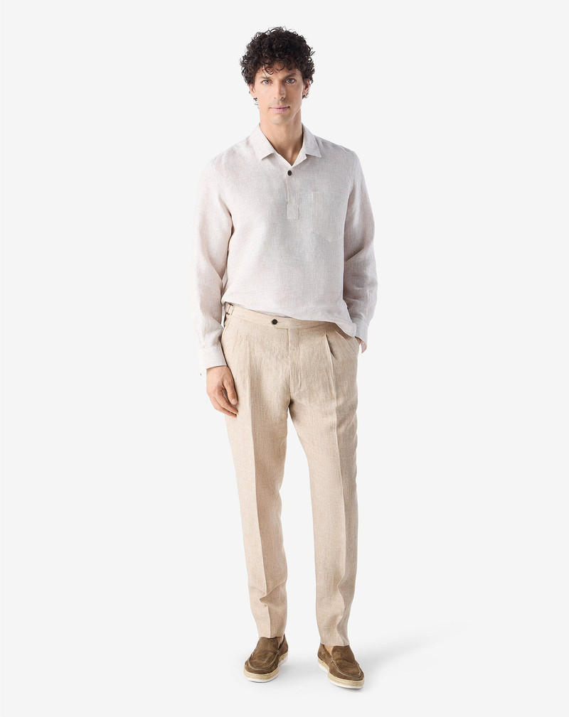 CORNELIANI Dark beige 2-dart linen chambray trousers outlook