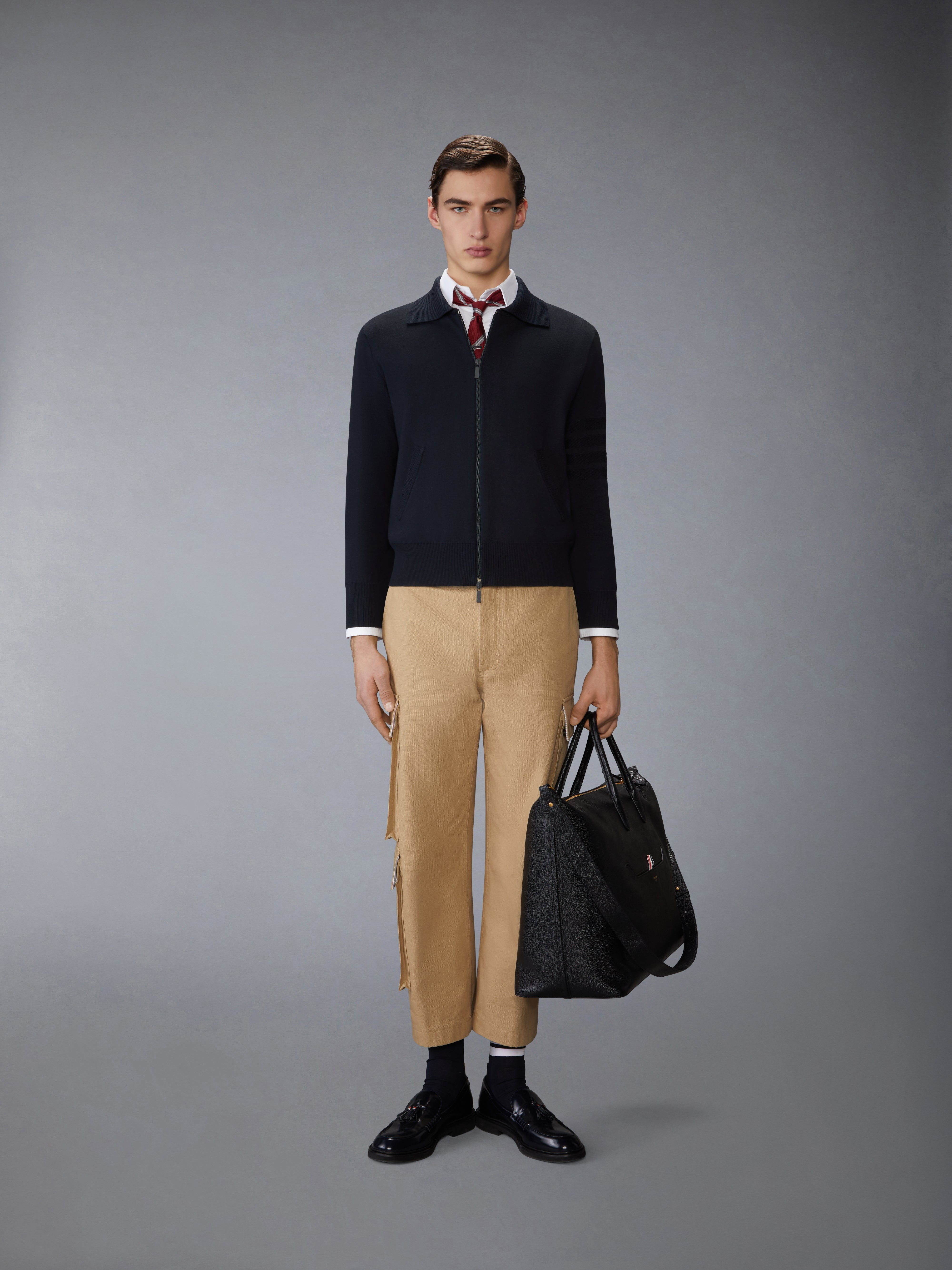 MERINO WOOL DOUBLE FACE 4-BAR ZIP UP CARDIGAN - 4