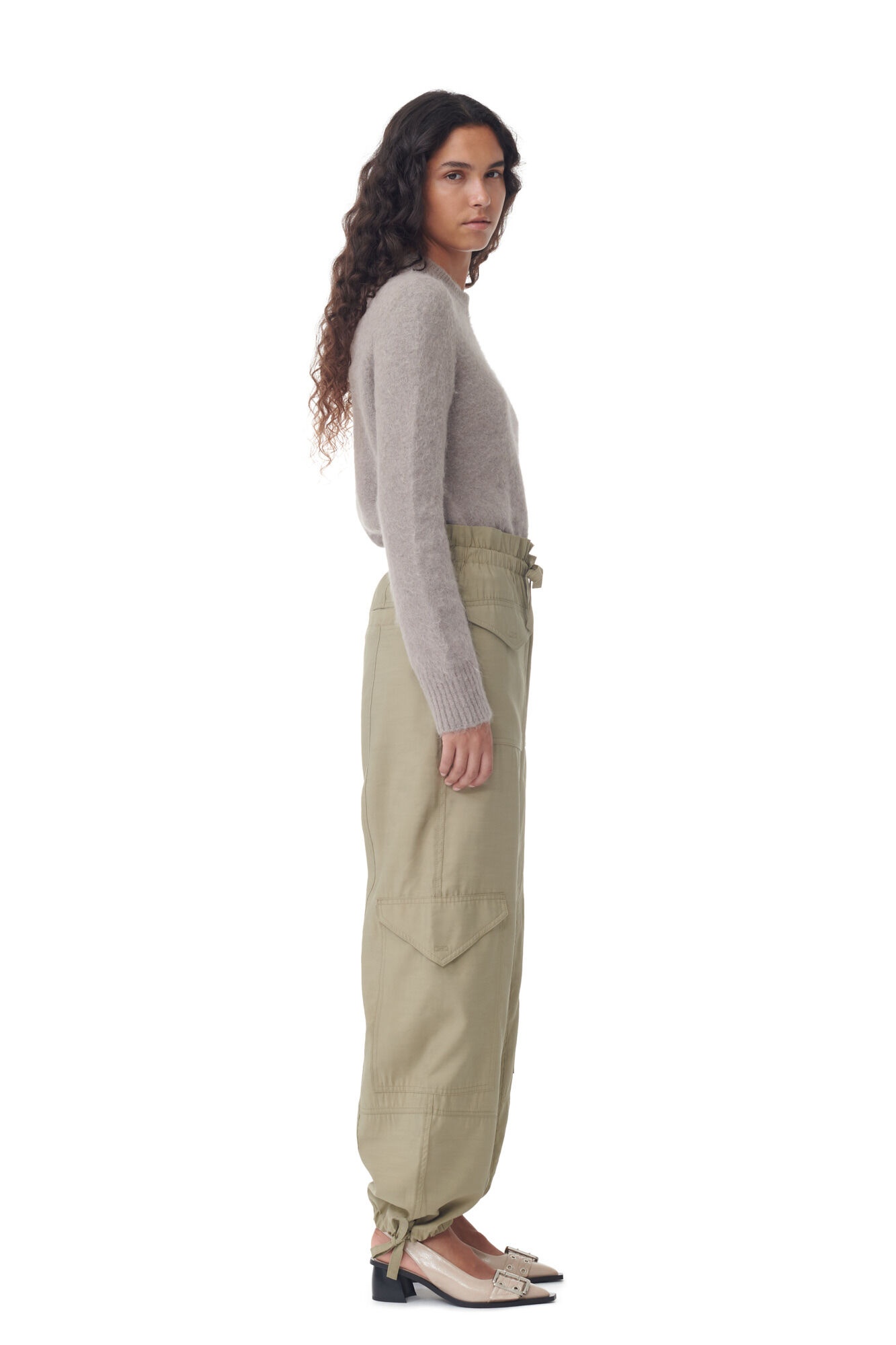 LIGHT SLUB HIGH WAIST POCKET PANTS - 3