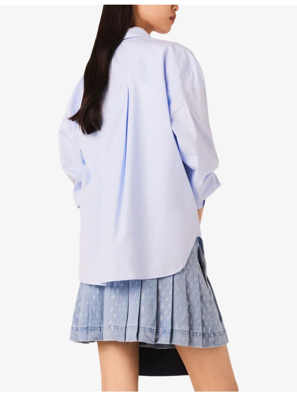 Rhinestone-Embellished Pleated Denim Mini Skirt - 4