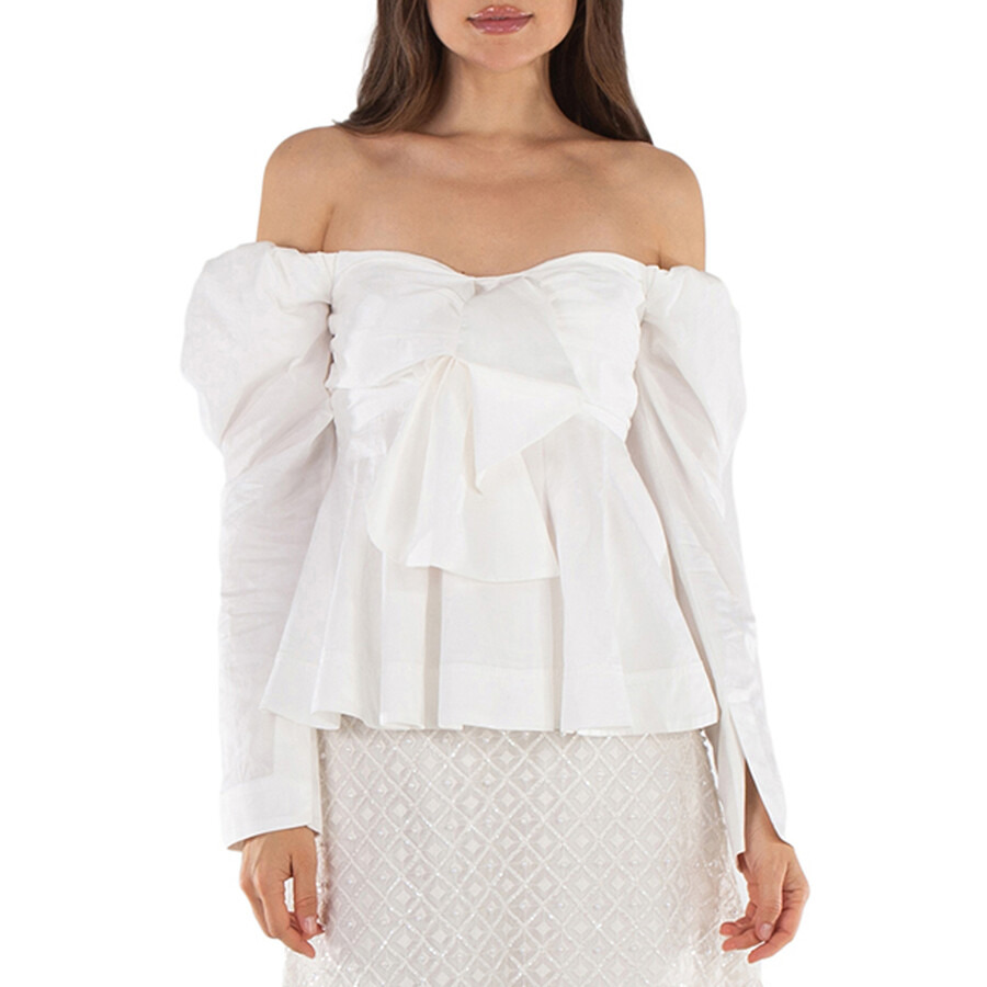 Aje Ladies Ivory Cotton Poplin Strapless Valentina Bow Top - 3