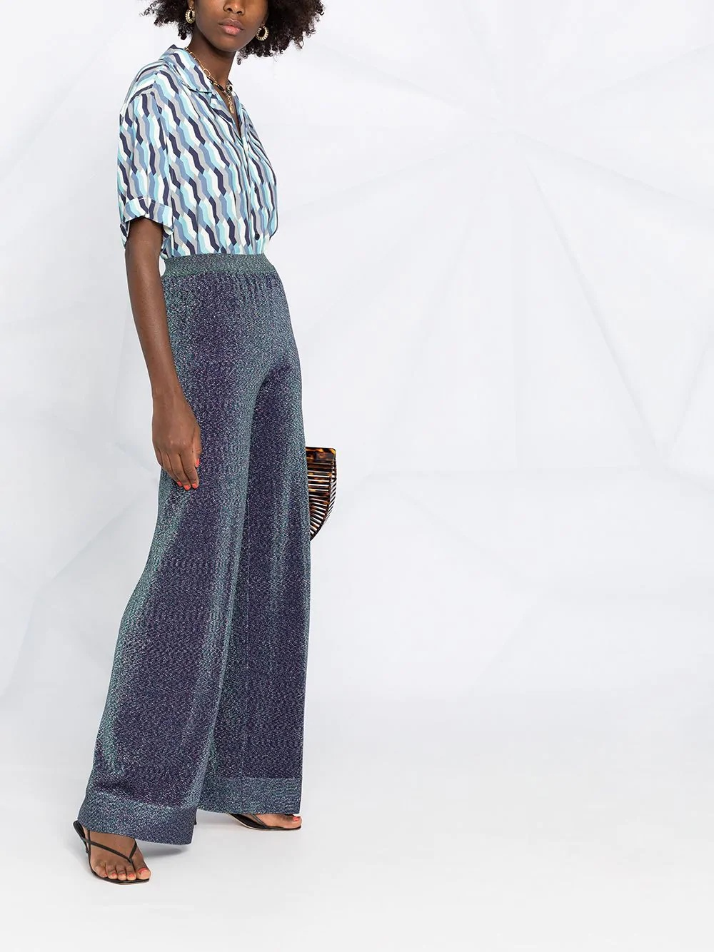 high-rise wide-leg knit trousers - 4