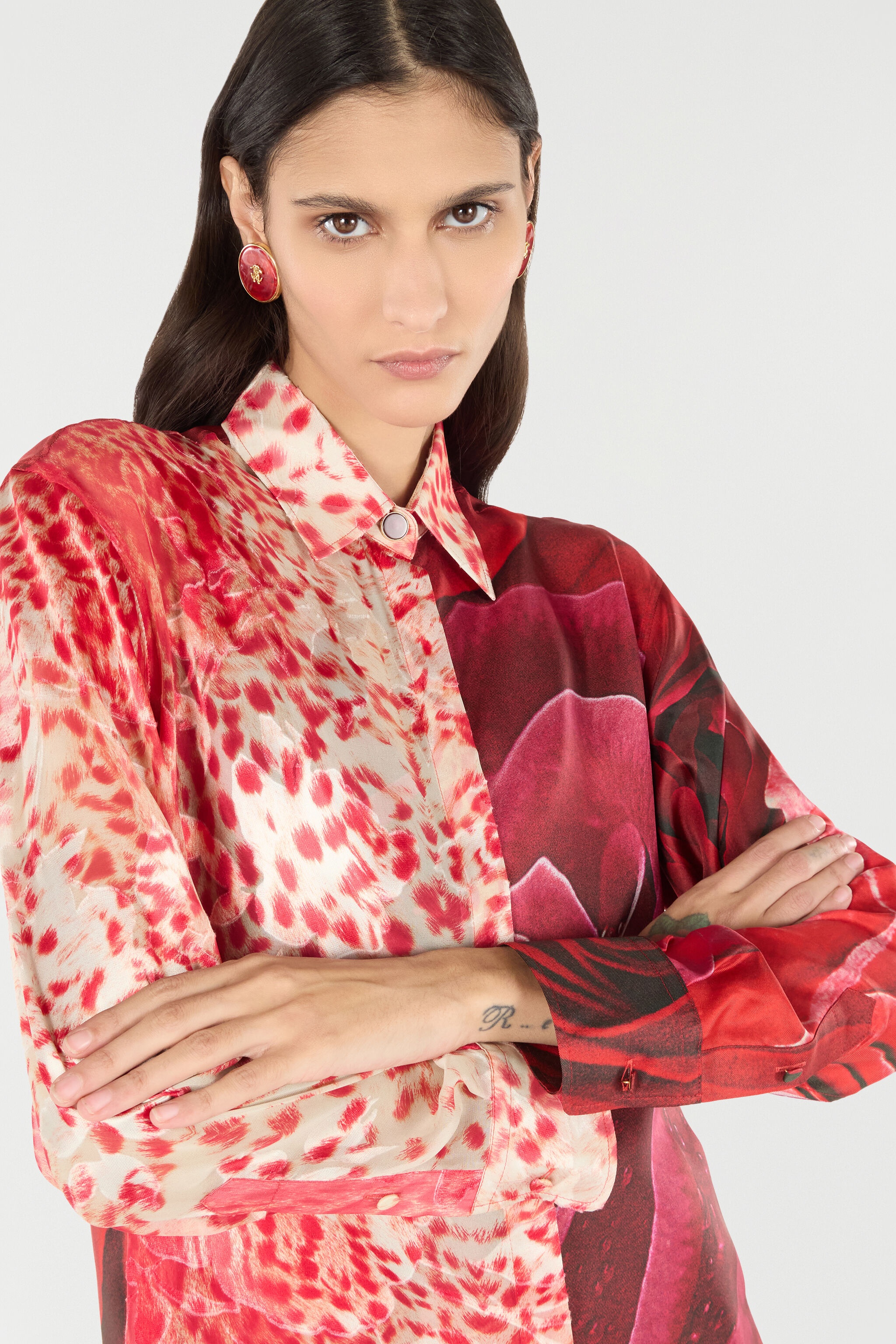 Shirt With Jaguar Skin And Rose Print - 6