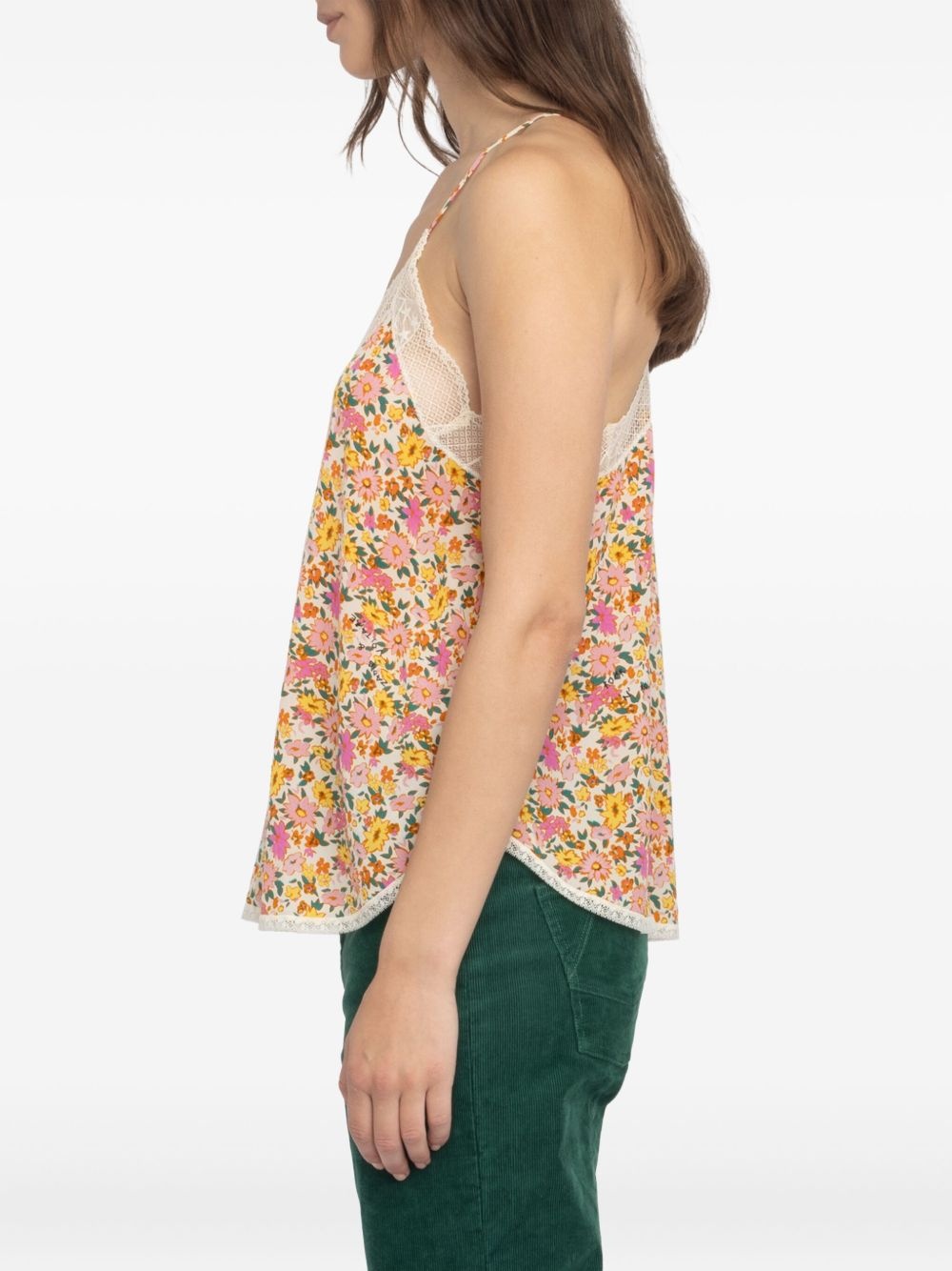 floral-print lace-trim top - 2